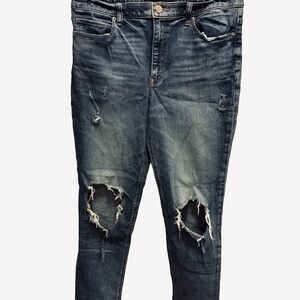Express Dark Blue Distressed Skinny Jeans